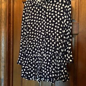 Navy and White Patterned Blouse